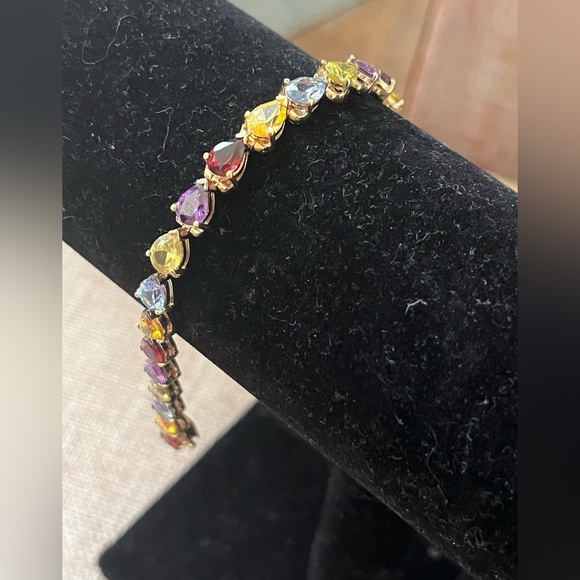 Elegant Multicolor Gemstone Bracelet Sterling Silver Gold plated 925 - Picture 4 of 9